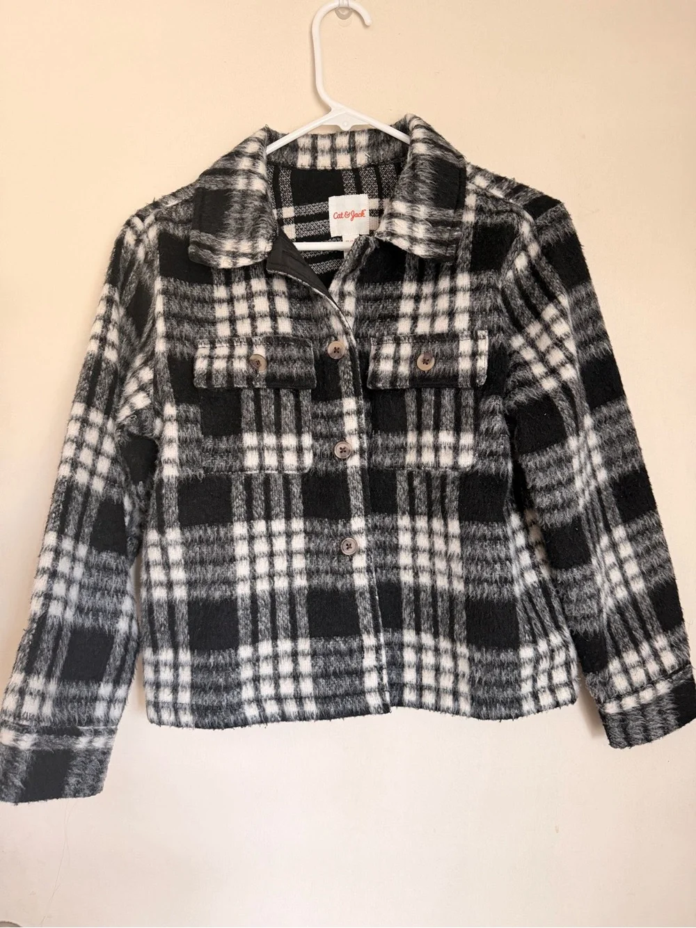 Cat & Jack Black and White Plaid Button-Up Shacket